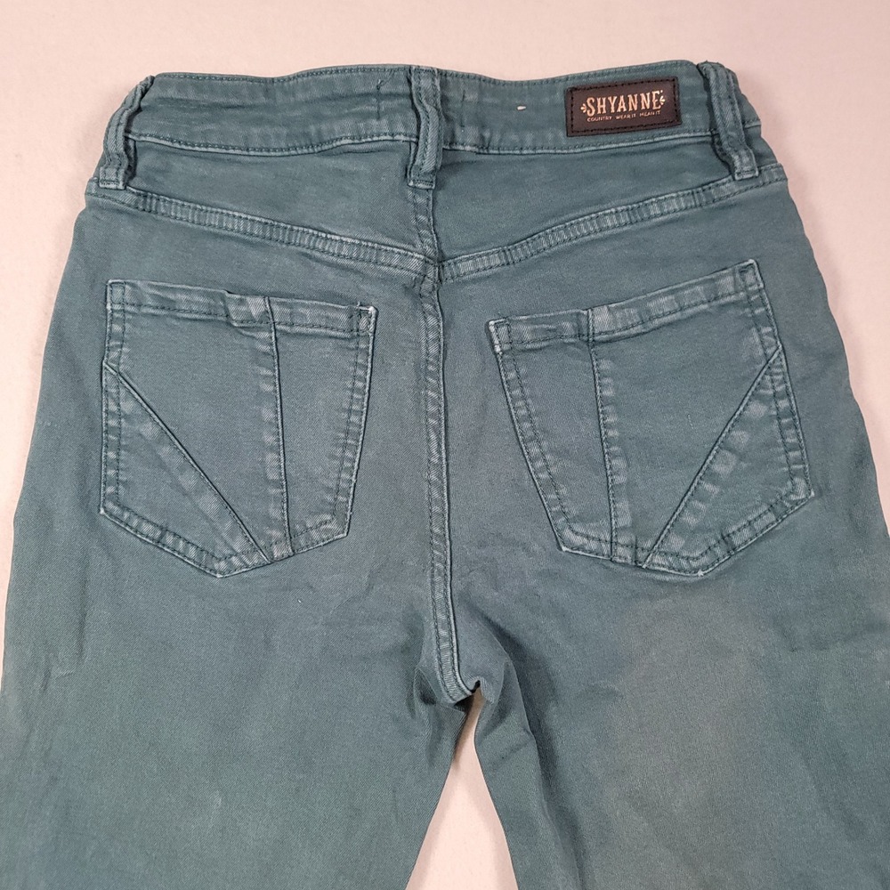 Shyanne Extreme Flare Jeans Womens 29 Teal Green Solid High Rise Cotton Stretch - Picture 11 of 12